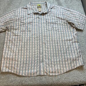 C.E. Schmidt‎ Shirt Mens 3XL Blue Tan Red Western Pearl Snap Workwear Stripe